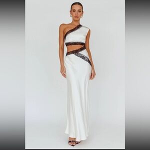 One shoulder satin lace maxi dress